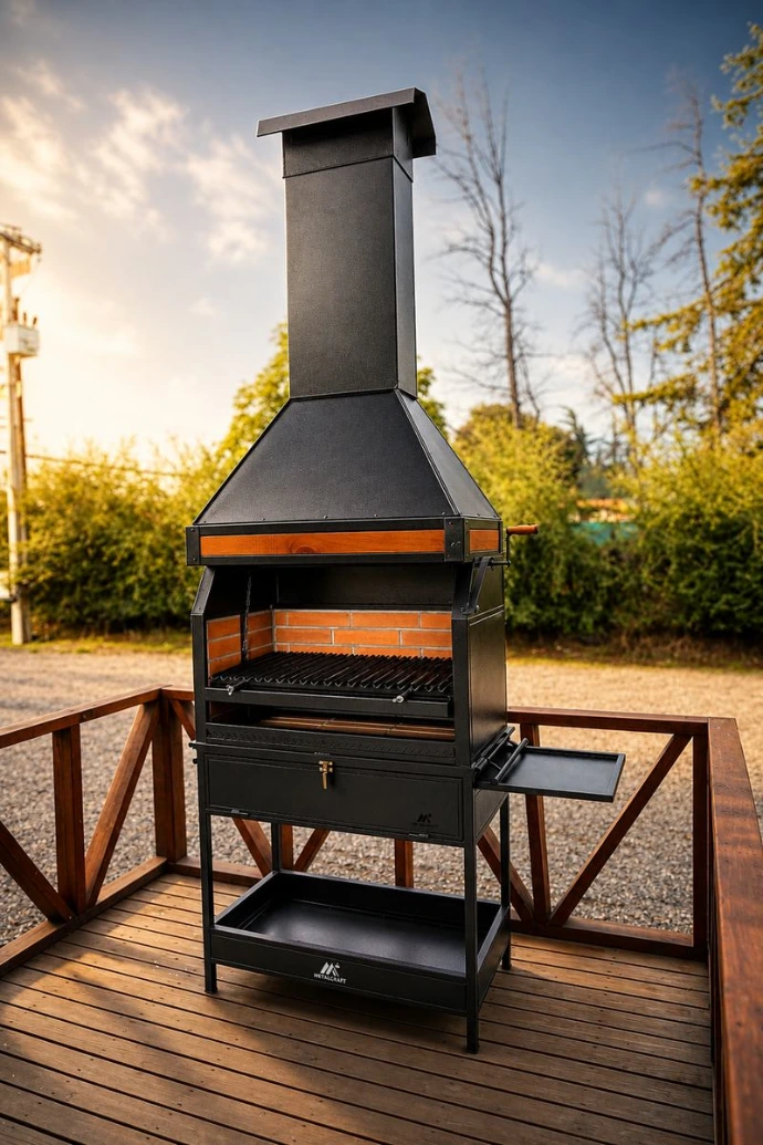 Parrilla Metalcraft con campana negra en terraza